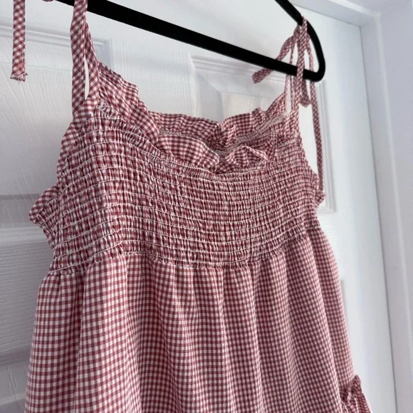 STORIA Gingham Smocked Tiered Mini Dress Cottagecore Summer S - Picture 5 of 7